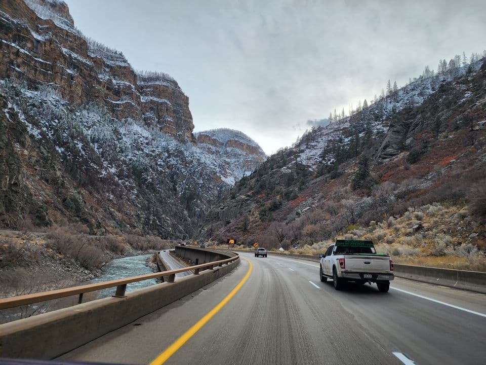 Travel scene with foreground detail and receding depth