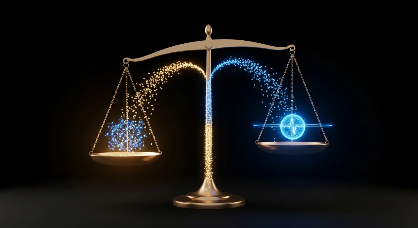 Abstract art: two glowing paths diverging — one ordered and efficient, one tangled and degrading