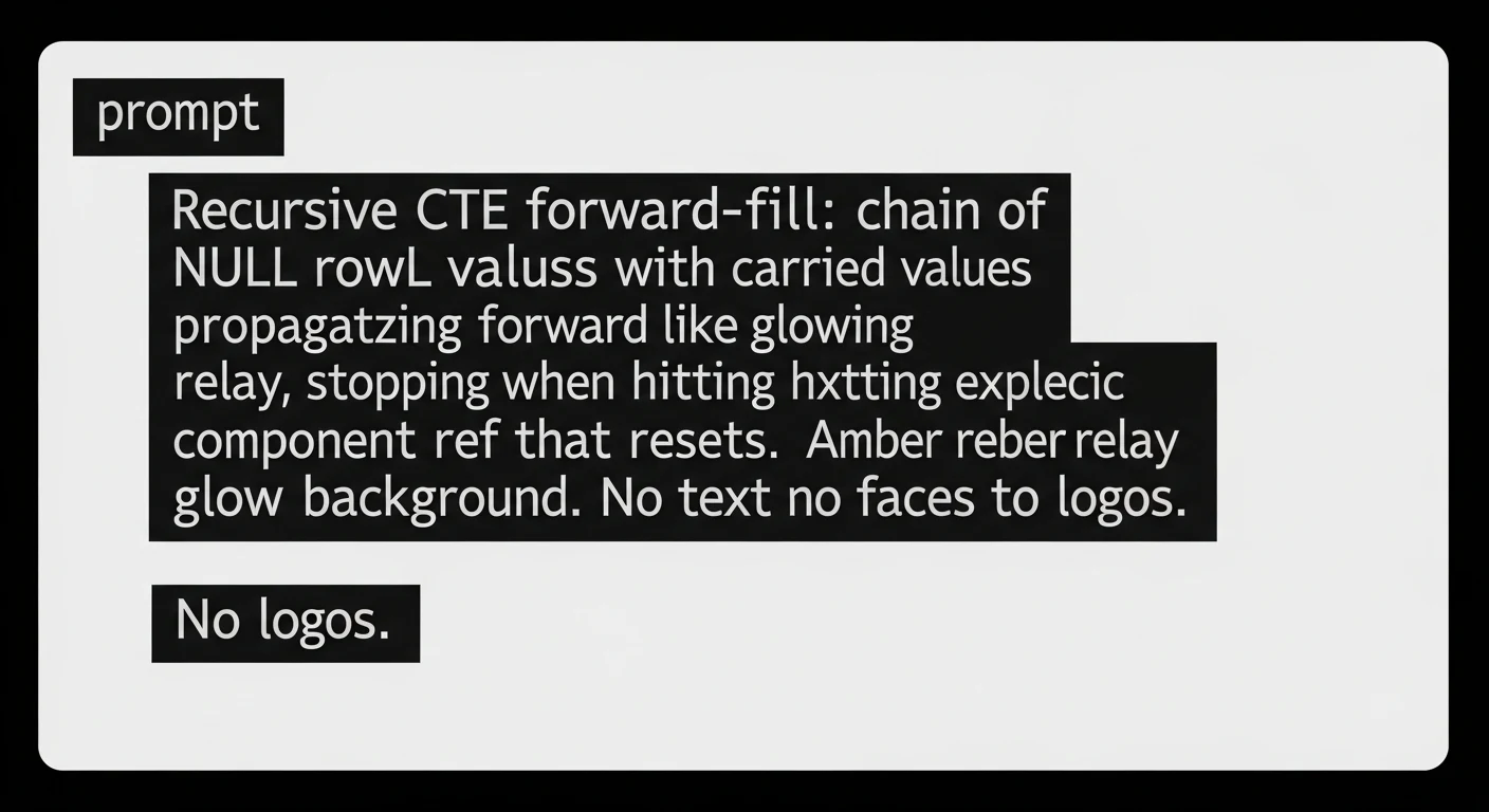 Recursive CTE forward-fill for multi-row gaps in machine event logs