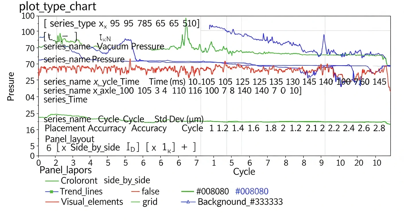 Three hardware degradation signatures: vacuum drift, cycle time, placement accuracy